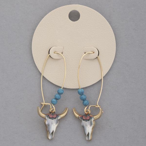 WESTERN STYLE CATTLE SKULL BALL BEAD DANGLE EARRING