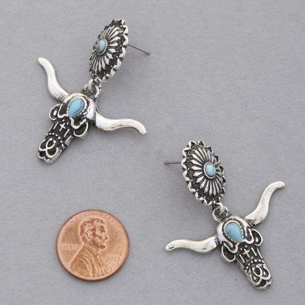 WESTERN STYLE COW SKULL DANGLE EARRING