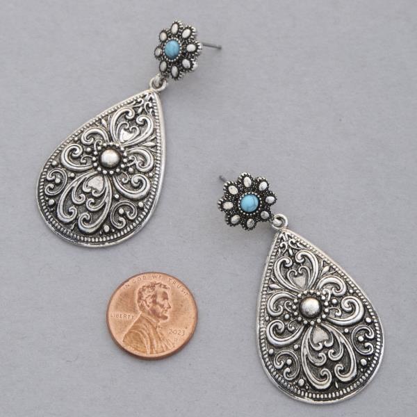 WESTERN STYLE TQ STONE TEARDROP DANGLE EARRING