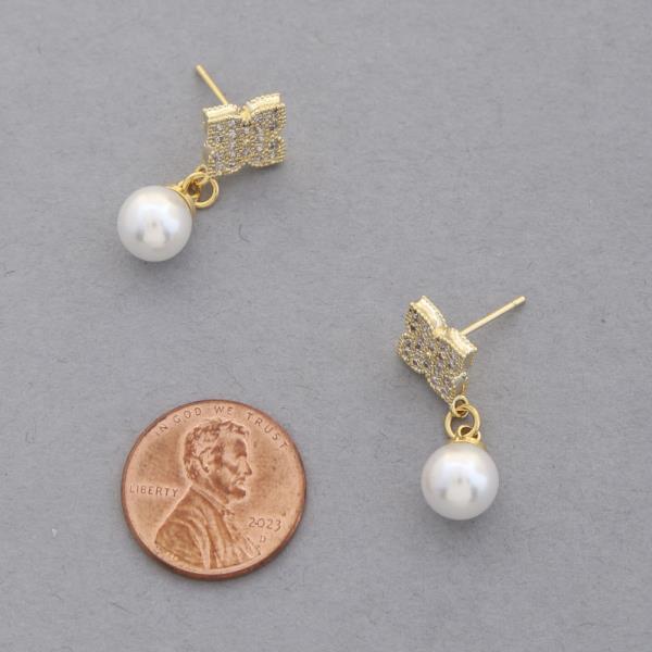 SODAJO CZ CLOVER PEARL BEAD GOLD DIPPED DANGLE EARRING