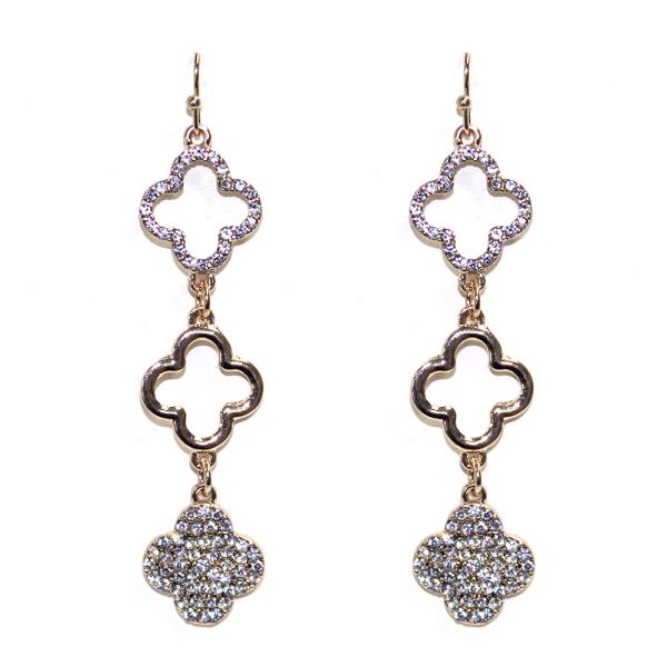 RHINESTONE TRIPLE CLOVER DANGLE EARRING