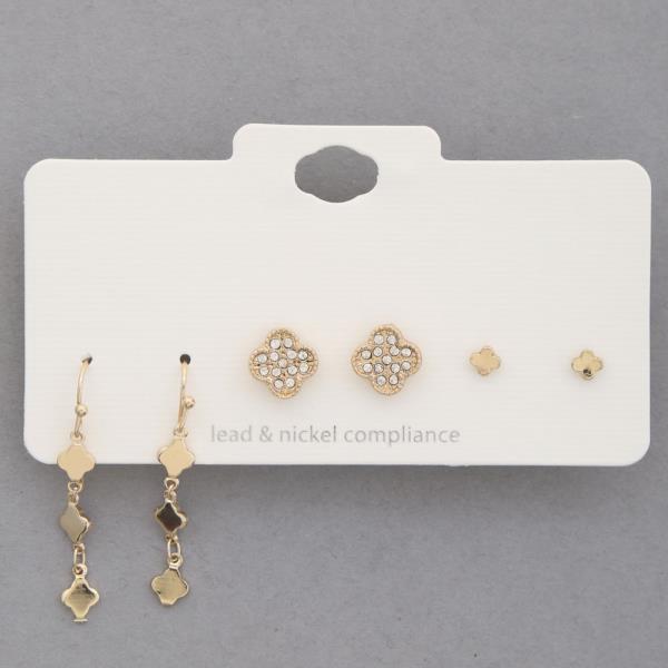 CLOVER RHINESTONE METAL ASSORTED EARRING SET