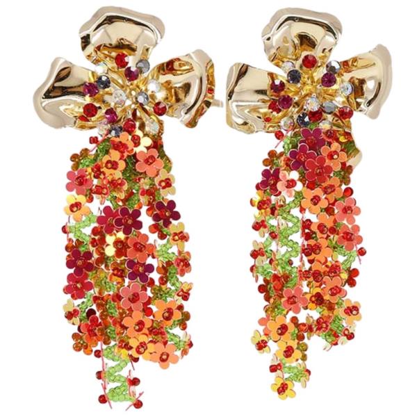 METAL BEAD FLOWER TASSEL EARRING