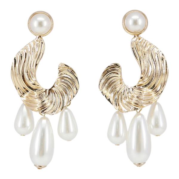 METAL C PEARL DANGLE EARRING