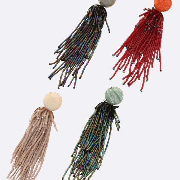 ROUND STONE BEAD TASSEL EARRING