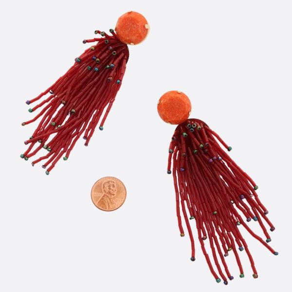 ROUND STONE BEAD TASSEL EARRING