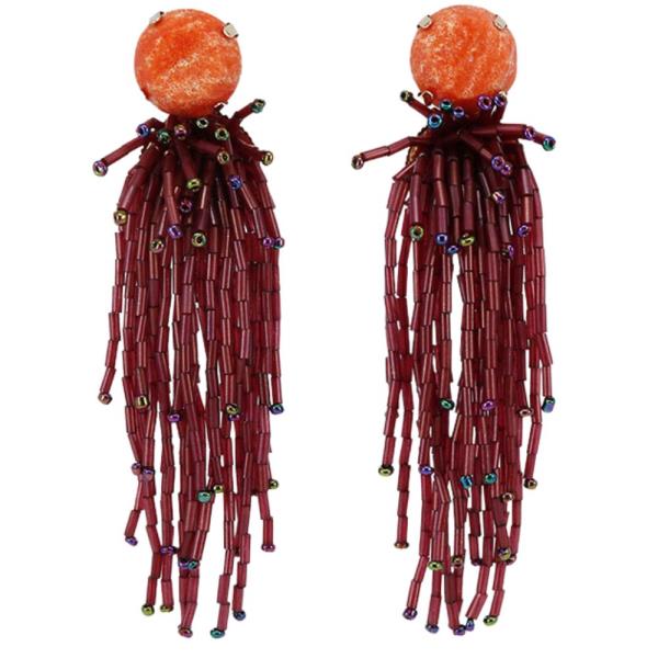 ROUND STONE BEAD TASSEL EARRING