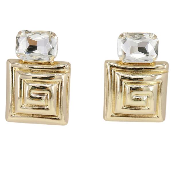 CLEAR STONE SQUARE METAL EARRING