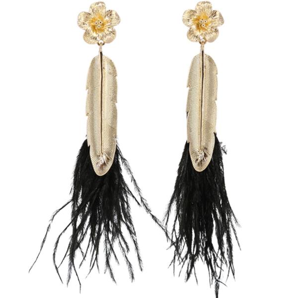 METAL LEAF FEATHER TASSEL DANGLE EARRING