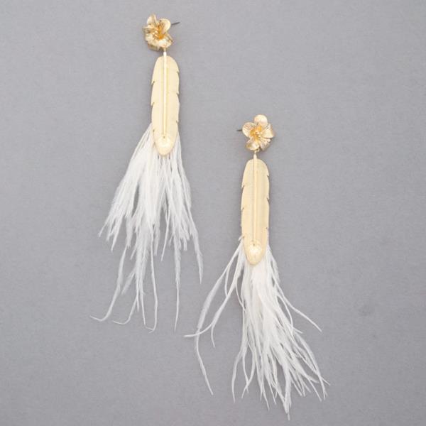 METAL LEAF FEATHER TASSEL DANGLE EARRING