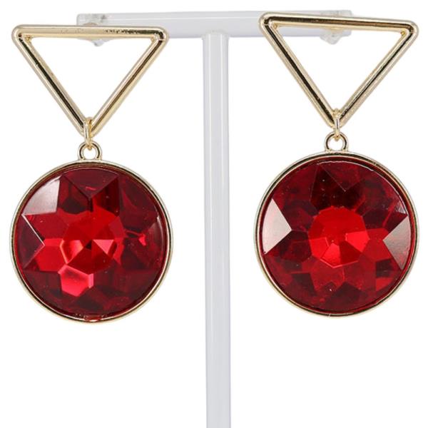 ROUND RED STONE TRIANGLE EARRING