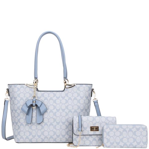3IN1 PATTERN BOW SHOULDER SATCHEL W CROSSBODY AND WALLET SET