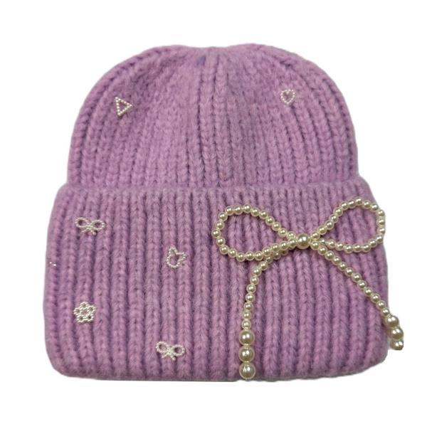 PEARL RIBBON BOW BEANIES