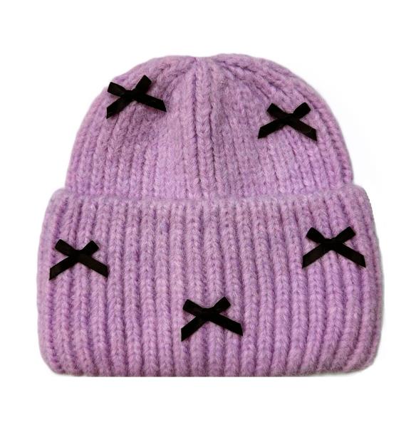 BLACK RIBBON BOW BEANIES