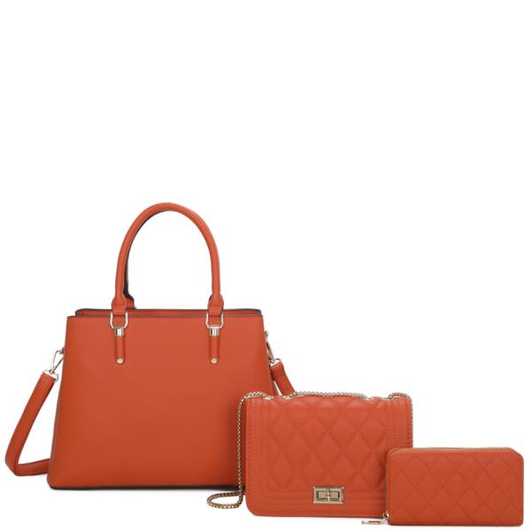 3IN1 SMOOTH SATCHEL W CROSSBODY AND WALLET SET