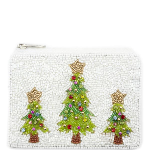 SEED BEAD CHRISTMAS TREE COIN PURSE BAG