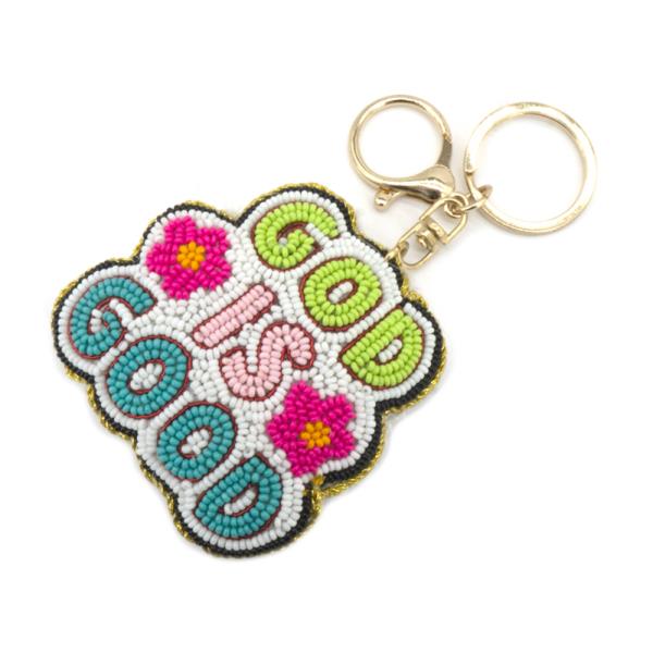 SEED BEAD GOD IS GOOD KEYCHAIN