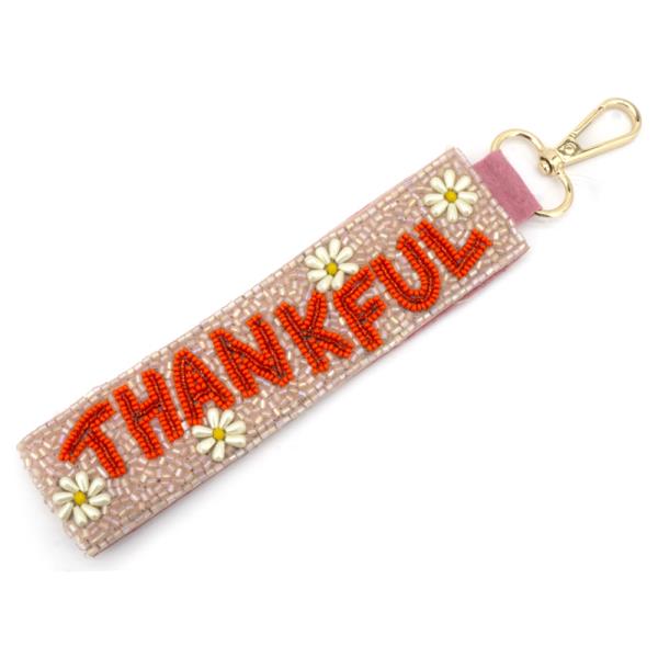 SEED BEAD THANKFUL KEYCHAIN