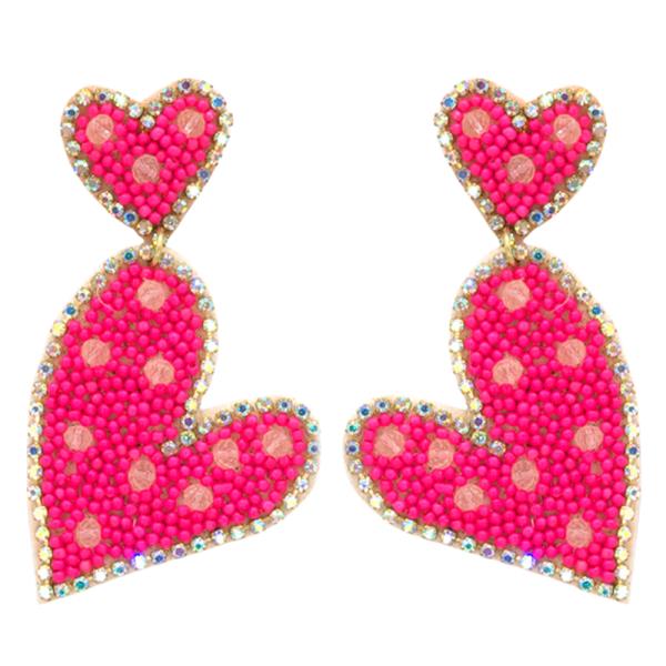 SEED BEAD HEART DANGLE EARRING