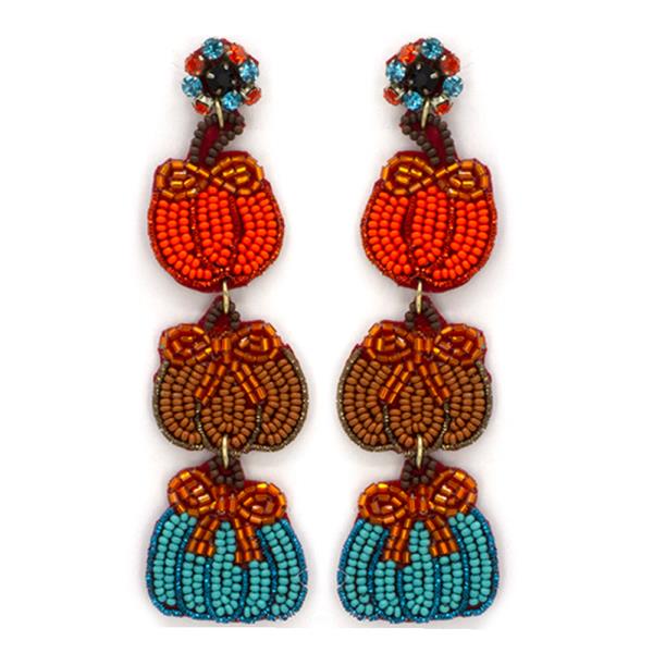 SEED BEAD THANKSGIVING PUMPKIN DANGLE EARRING