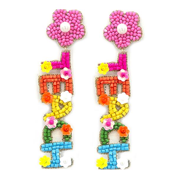 SEED BEAD FLOWER TEACH DANGLE EARRING