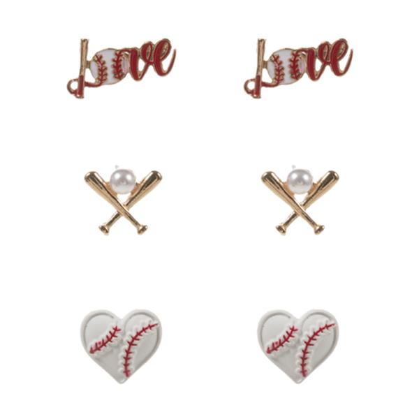 BASEBALL SHAPED ENAMELED ICONS EARRING SET