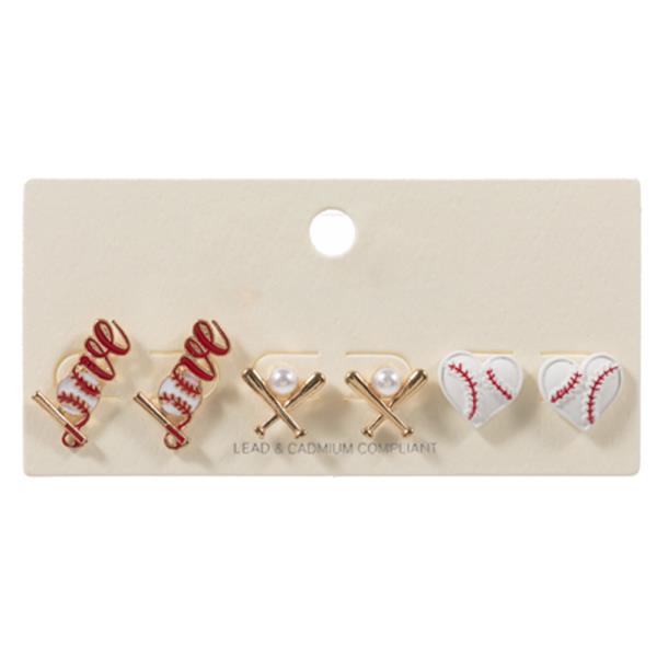 BASEBALL SHAPED ENAMELED ICONS EARRING SET