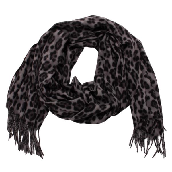 LEOPARD ANIMAL PRINT FRINGE OBLONG SCARF