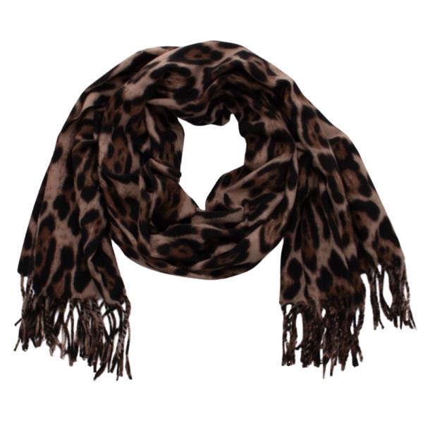 LEOPARD ANIMAL PRINT FRINGE OBLONG SCARF