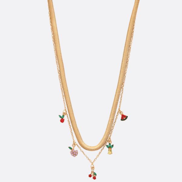 SDJ FRUIT CHARM LAYERED METAL NECKLACE