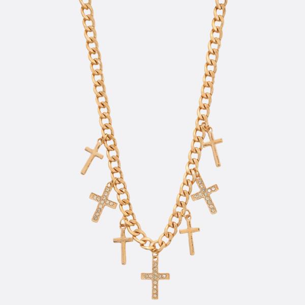 SDJ RHINESTONE CROSS CURB LINK STATION NECKLACE