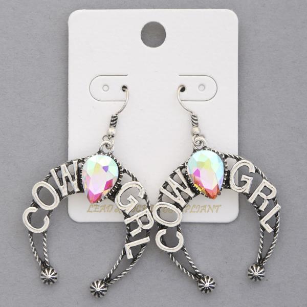 WESTERN STYLE COWGRL RHINESTONE BEAD HORSE DANGLE EARRING