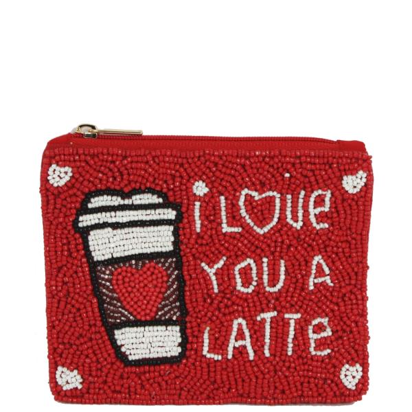 SEED BEAD I LOVE YOU A LATTE COIN PURSE BAG