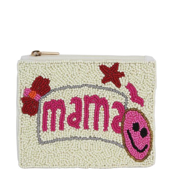 SEED BEAD MAMA HAPPY FACE COIN PURSE BAG