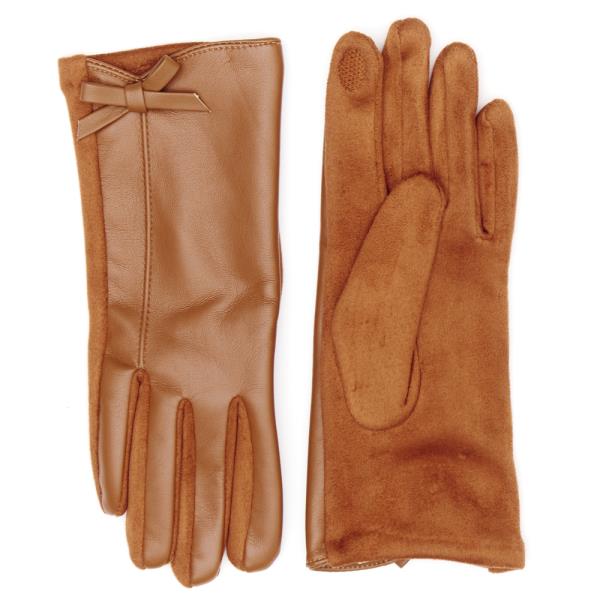 FAKE LEATHER TOUCH SCREEN GLOVE WITH RIBBON