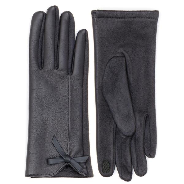 FAKE LEATHER TOUCH SCREEN GLOVE WITH RIBBON