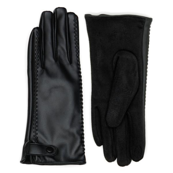 FAKE LEATHER TOUCH SCREEN GLOVE WITH BUTTON