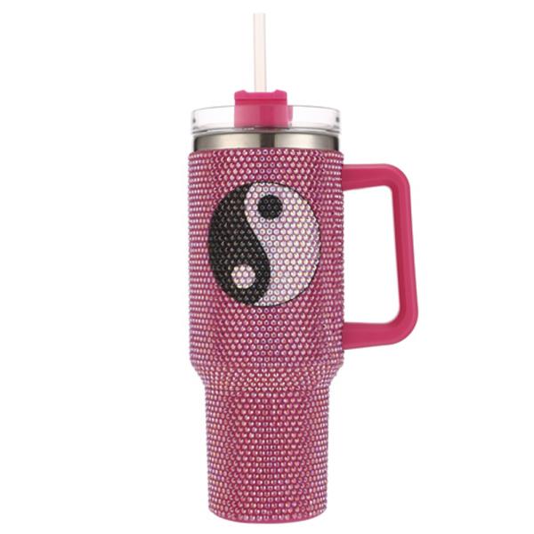 RHINESTONE YIN AND YANG 40 OZ TUMBLER WITH HANDLE STRAW