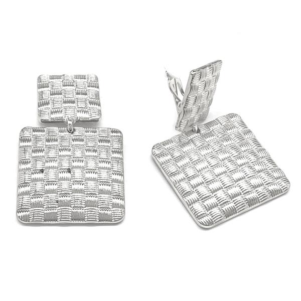 BASKET WEAVE PATTERN TEXTURED SQUARE CLIP ON EARRING