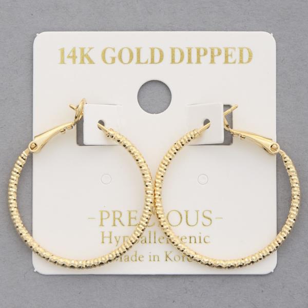 TEXTURED 14K GOLD DIPPED HOOP EARRING