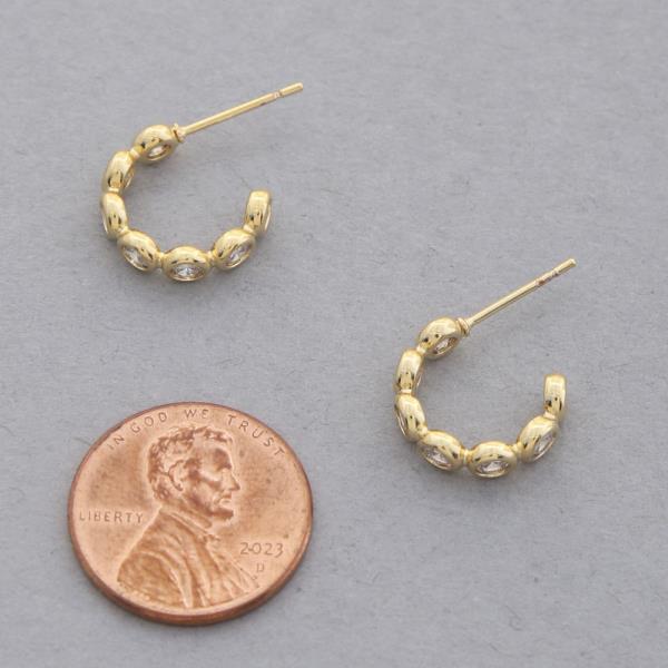 14K GOLD DIPPED ROUND CRYSTAL OPEN MINI HOOP EARRING