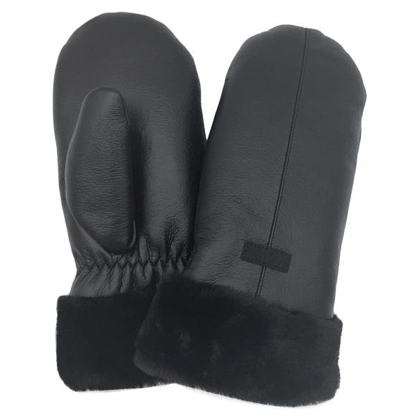 PLUSH CUFF FAUX LEATHER MITTEN GLOVES