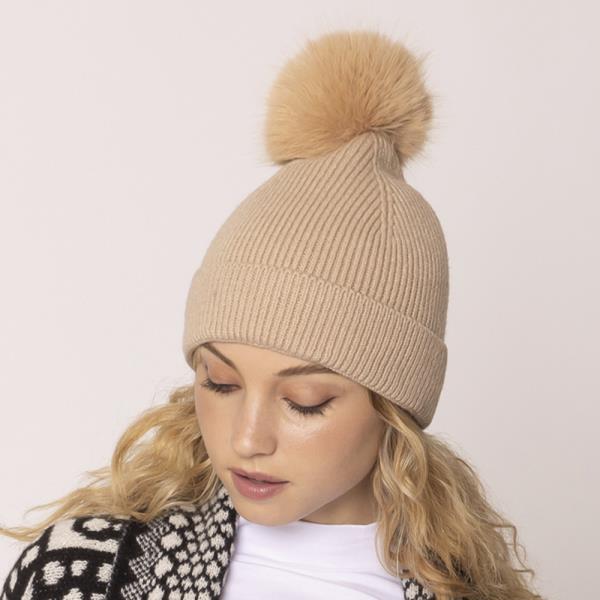 SOLID KNIT BEANIE W POM