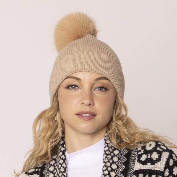 SOLID KNIT BEANIE W POM