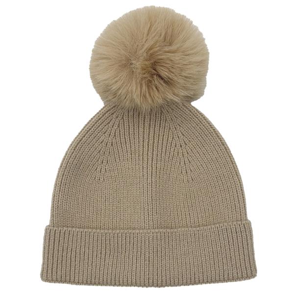 SOLID KNIT BEANIE W POM