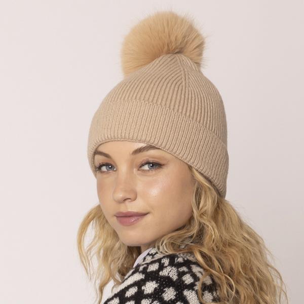 SOLID KNIT BEANIE W POM