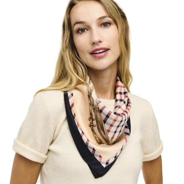 BELT PLAID PATTERN SILKY SQUARE NECK SCARF