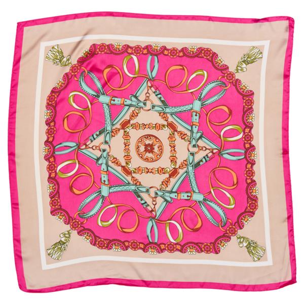 BELT PATTERN SILKY SQUARE NECK SCARF