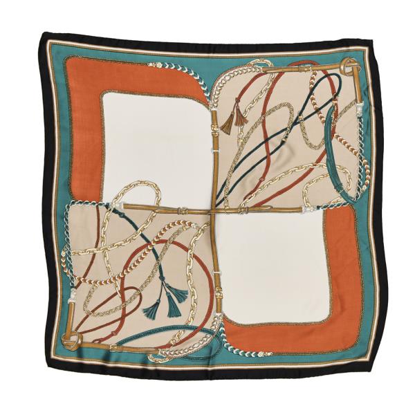 BELT PATTERN SILKY SQUARE NECK SCARF