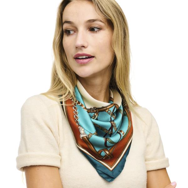 BELT PATTERN SILKY SQUARE NECK SCARF